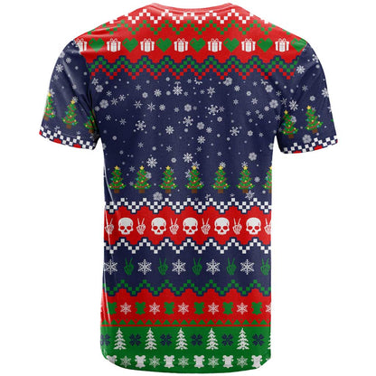 Dead Inside But Jolly Af Christmas Skeleton T-Shirt Xmas Holiday Patterns Graphic Tee