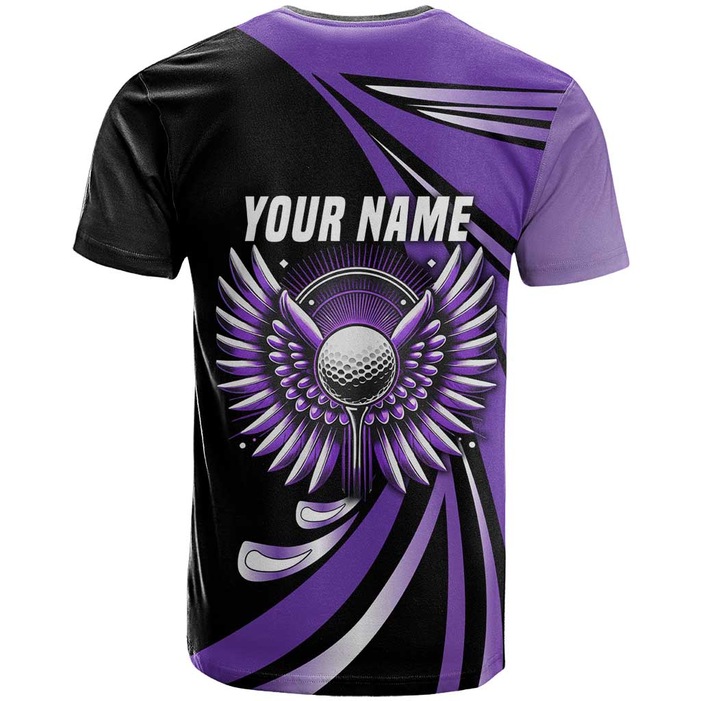 Personalized Purple Winged Golf Ball T-Shirt Bold Golf Graphic Design Graphic Tee