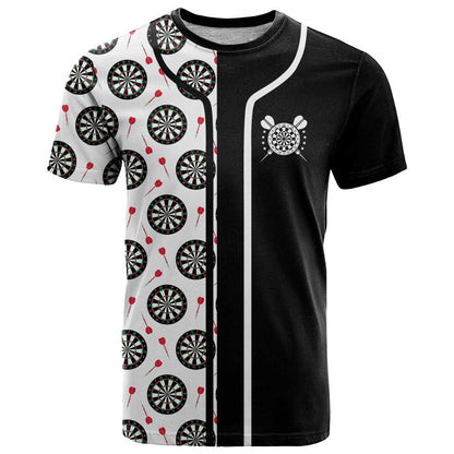 Personalized Black and White Dartboard T-Shirt Bullseye Target Design for Dart Players Graphic Tee