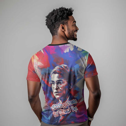 Rosa Parks T-Shirt Red Blue Abstract Art Portrait Sitting Down to Stand Up Quote Civil Rights Tribute Graphic Tee