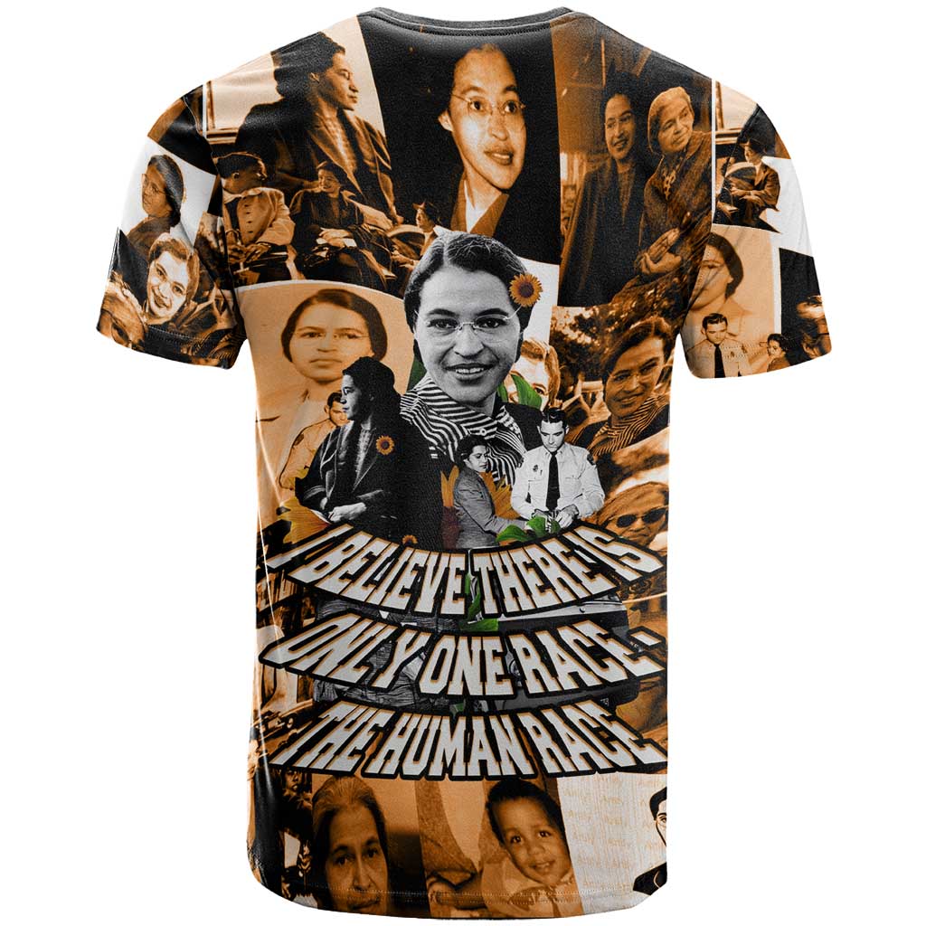 Rosa Parks T-Shirt Sepia Collage Design Civil Rights Icon I Believe There Is Only One Race Quote Graphic Tee