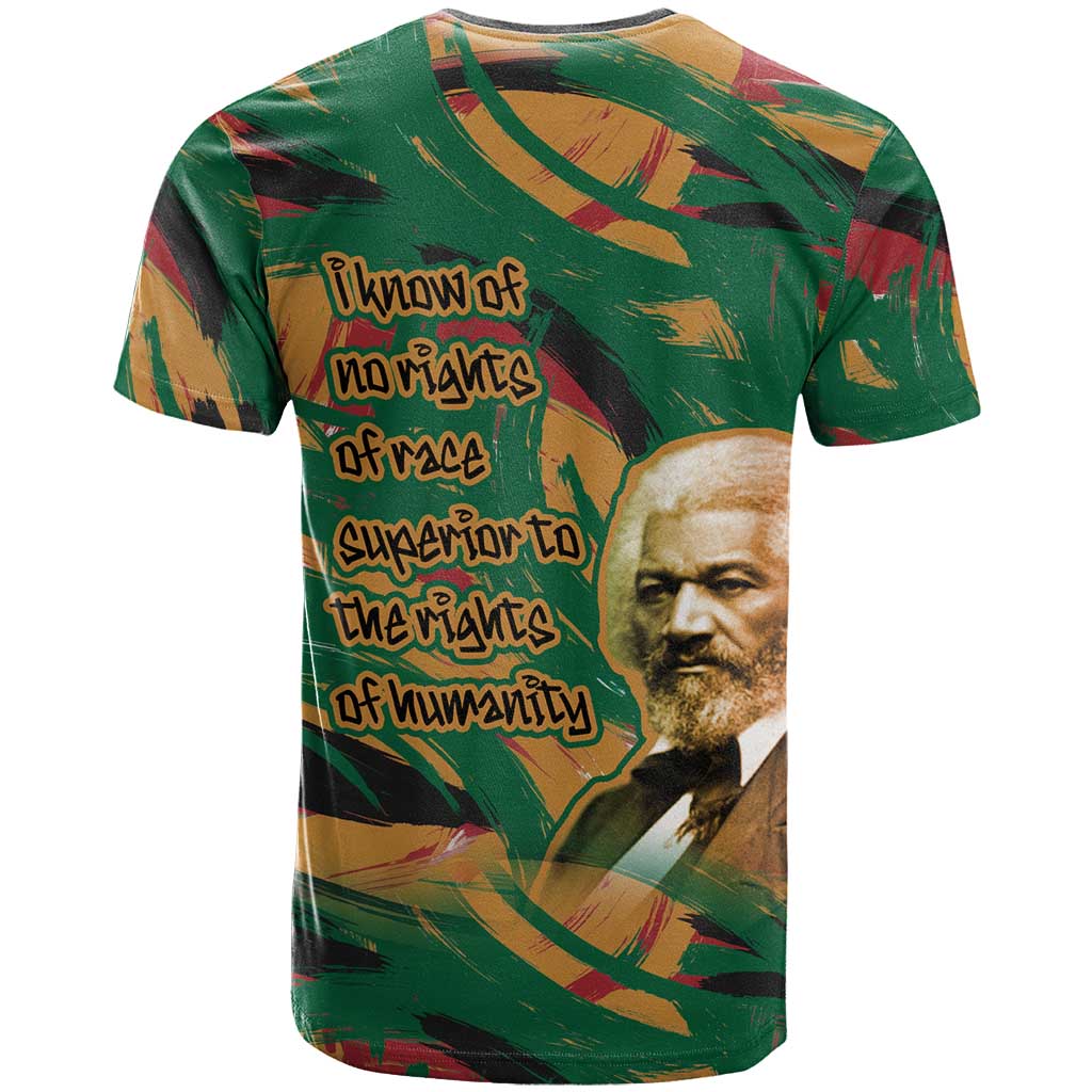 Frederick Douglass T-Shirt Green Abstract Design Civil Rights Leader Quote on Race and Humanity Graphic Tee