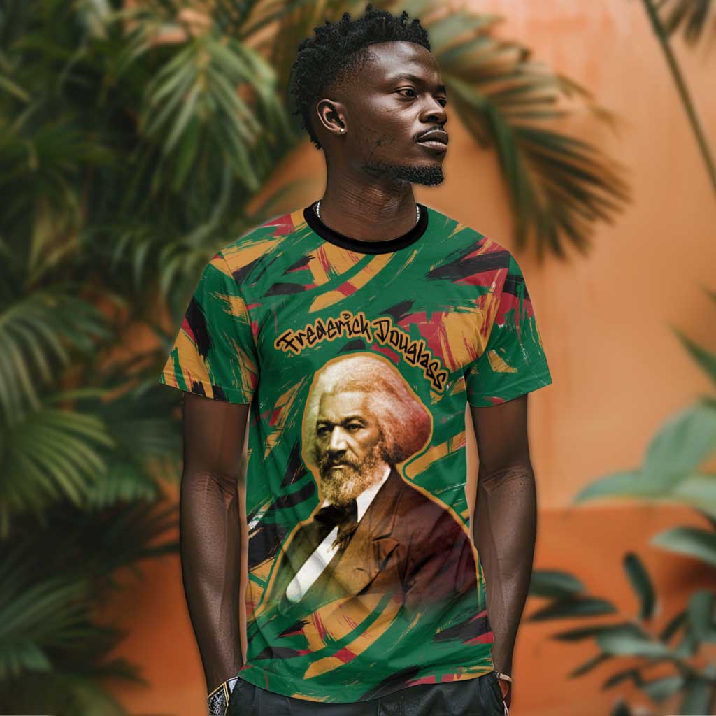 Frederick Douglass T-Shirt Green Abstract Design Civil Rights Leader Quote on Race and Humanity Graphic Tee