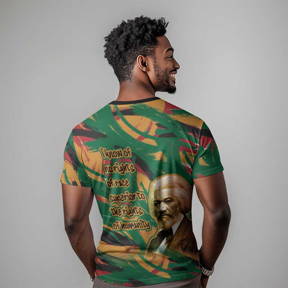 Frederick Douglass T-Shirt Green Abstract Design Civil Rights Leader Quote on Race and Humanity Graphic Tee