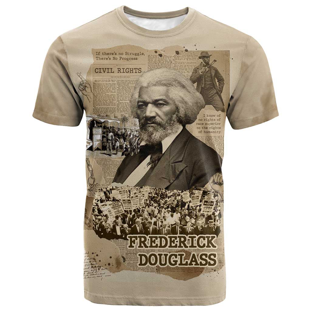 Frederick Douglass T-Shirt Sepia Newspaper Collage Civil Rights March Historic Quote Design Graphic Tee