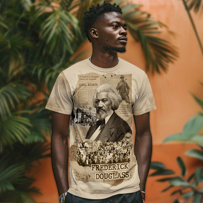 Frederick Douglass T-Shirt Sepia Newspaper Collage Civil Rights March Historic Quote Design Graphic Tee