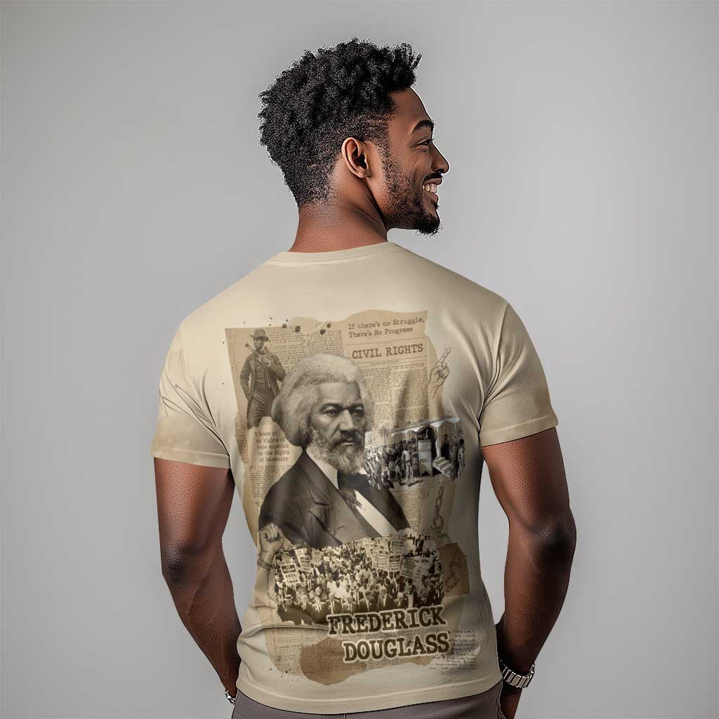 Frederick Douglass T-Shirt Sepia Newspaper Collage Civil Rights March Historic Quote Design Graphic Tee