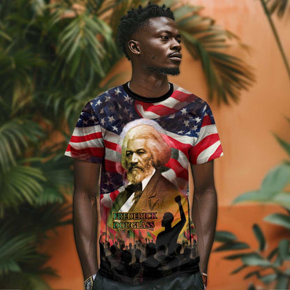 Frederick Douglass T-Shirt American Flag Background Powerful Quote Build Strong Children Civil Rights Tribute Graphic Tee
