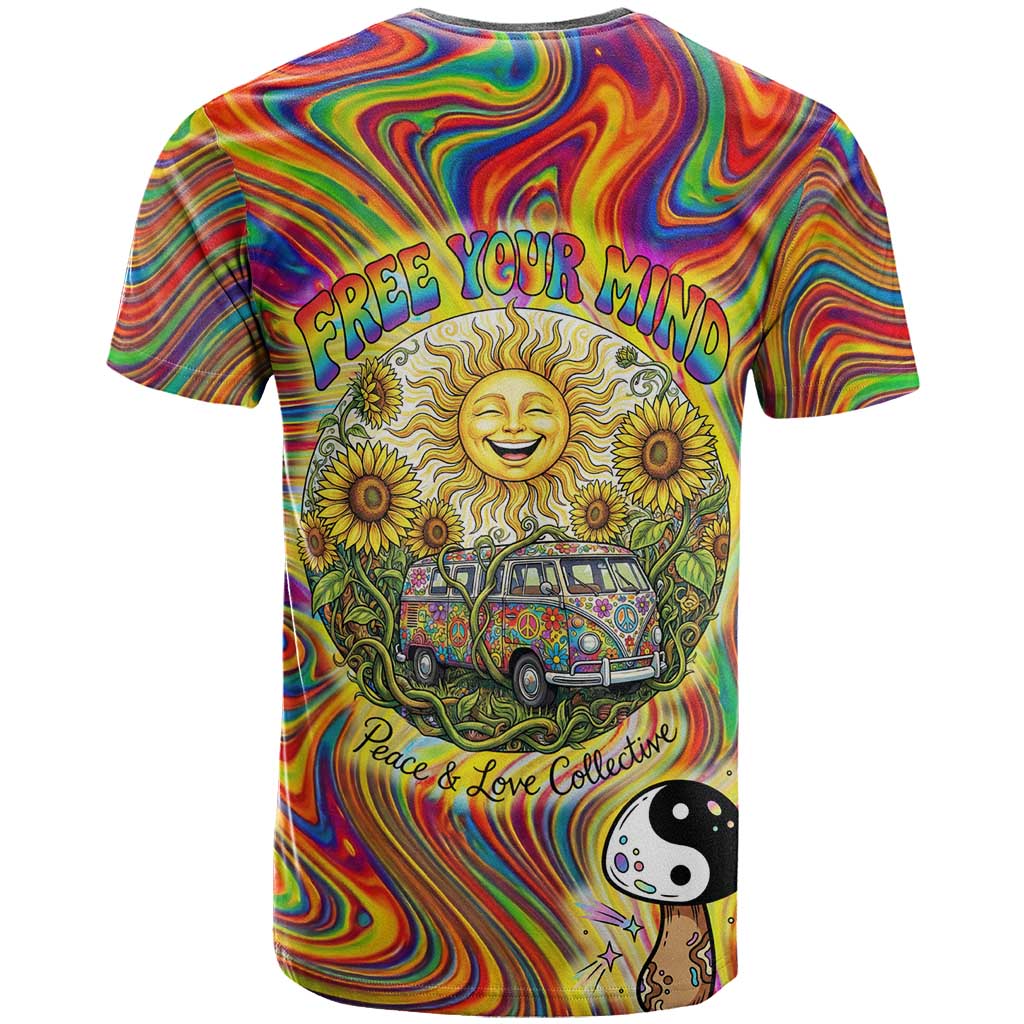 Free Your Mind Peace Love Collective T-Shirt Psychedelic Hippie Vibes Graphic Tee