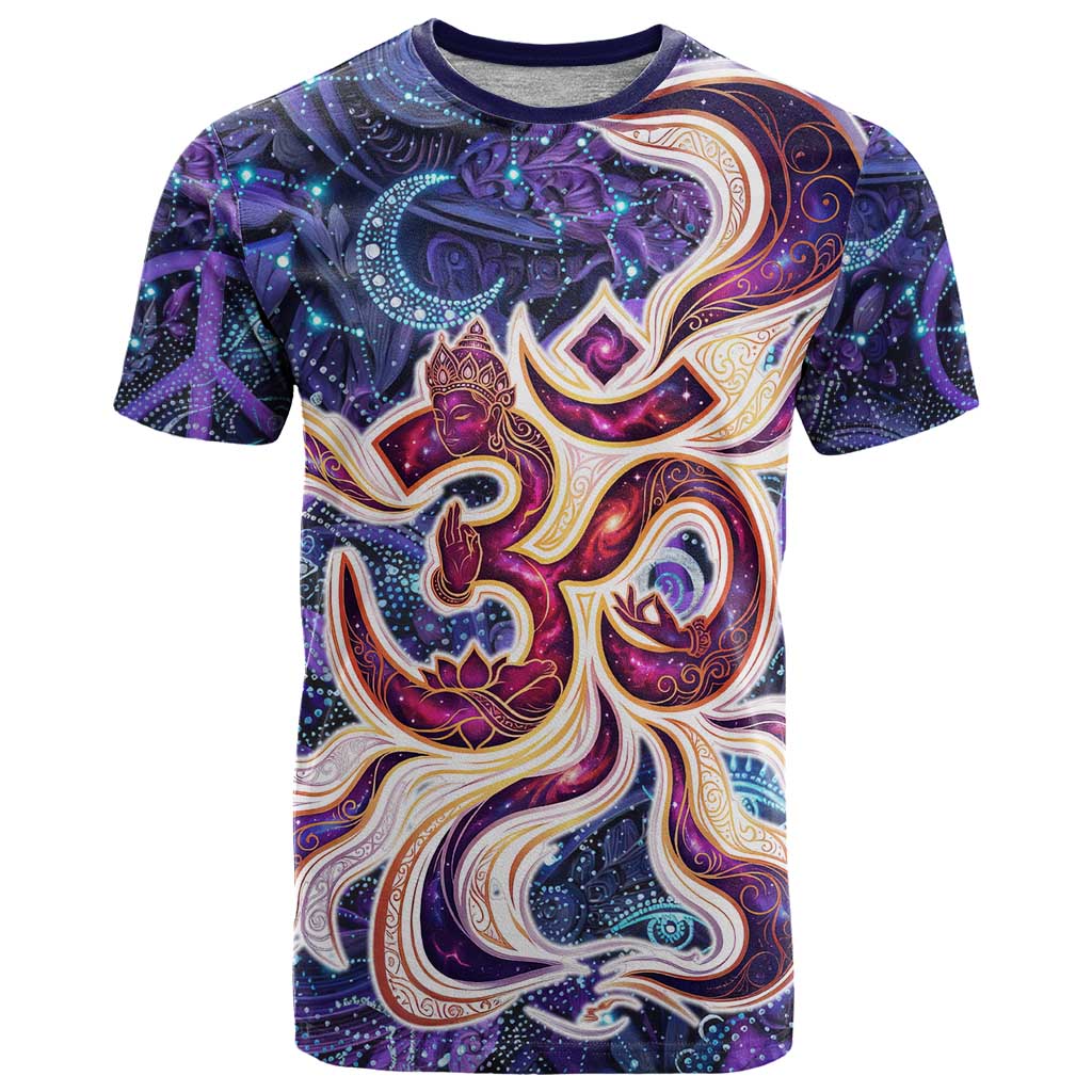 Universal Connection Zodiac T-Shirt Cosmic Eye and Sacred Om Vibration Graphic Tee