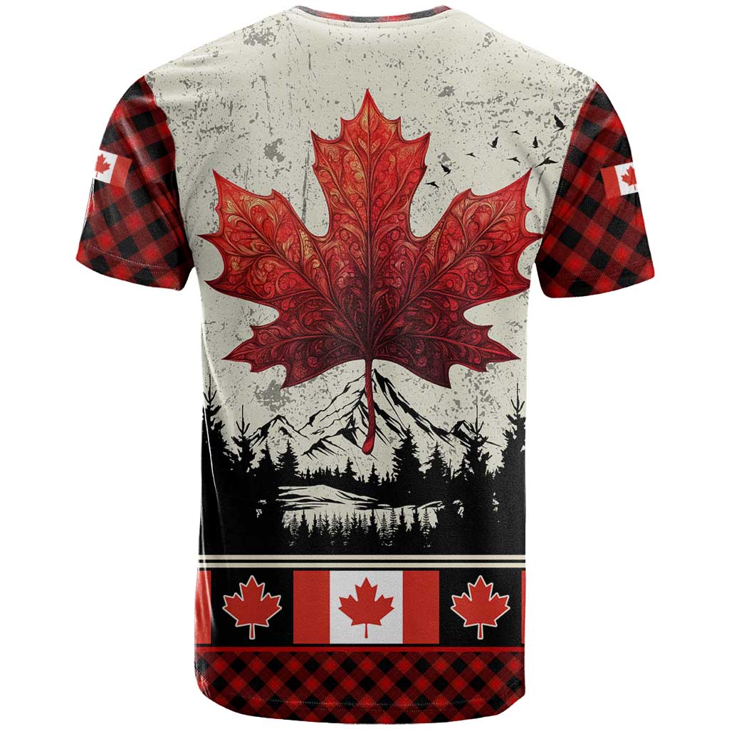 Canada Flag T-Shirt Maple Leaf & Plaid Pattern Design Graphic Tee