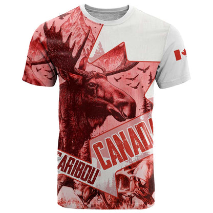 Canada Flag T-Shirt Caribou Design with National Symbol Graphic Tee