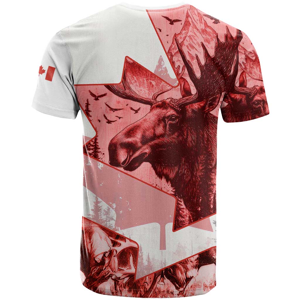 Canada Flag T-Shirt Caribou Design with National Symbol Graphic Tee