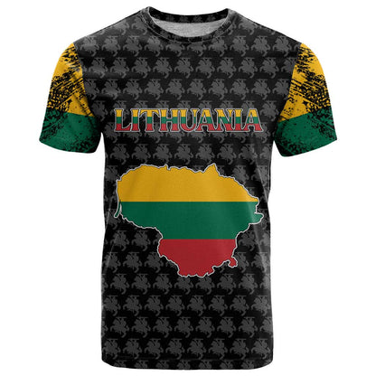 Lithuania Map Combined with National Coat of Arms T-Shirt Patriotic Design Graphic Tee