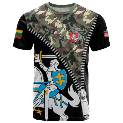 Lithuania's National Emblem T-Shirt with Military Motifs - Army-Inspired Design Graphic Tee