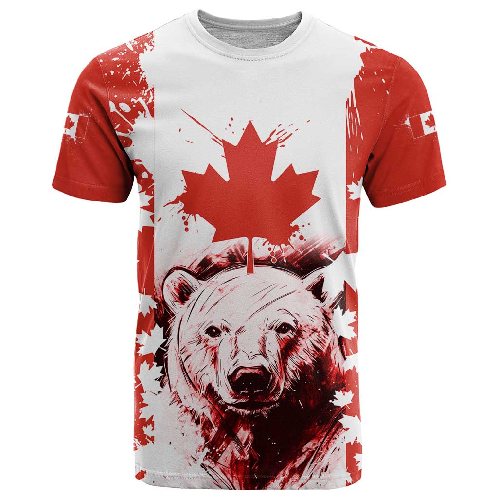 Canada Bear T-Shirt with Maple Leaf and Rocky Mountain Design Graphic Tee