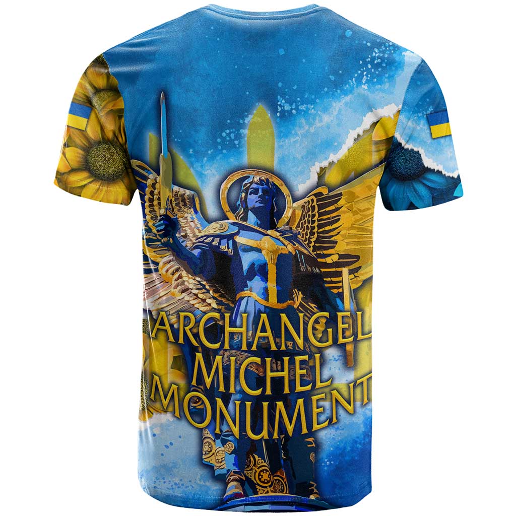 Ukraine Archangel Michael T-Shirt with Trident Emblem and Sunflowers Design Graphic Tee