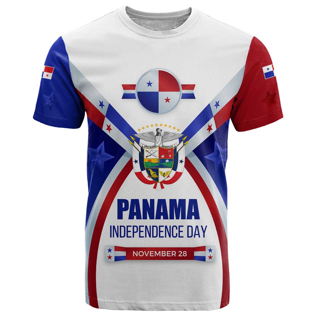Panama Independence Day T-Shirt with National Coat of Arms and Red Blue Star Design Graphic Tee