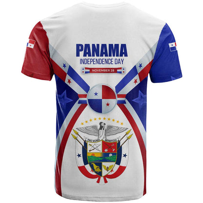 Panama Independence Day T-Shirt with National Coat of Arms and Red Blue Star Design Graphic Tee