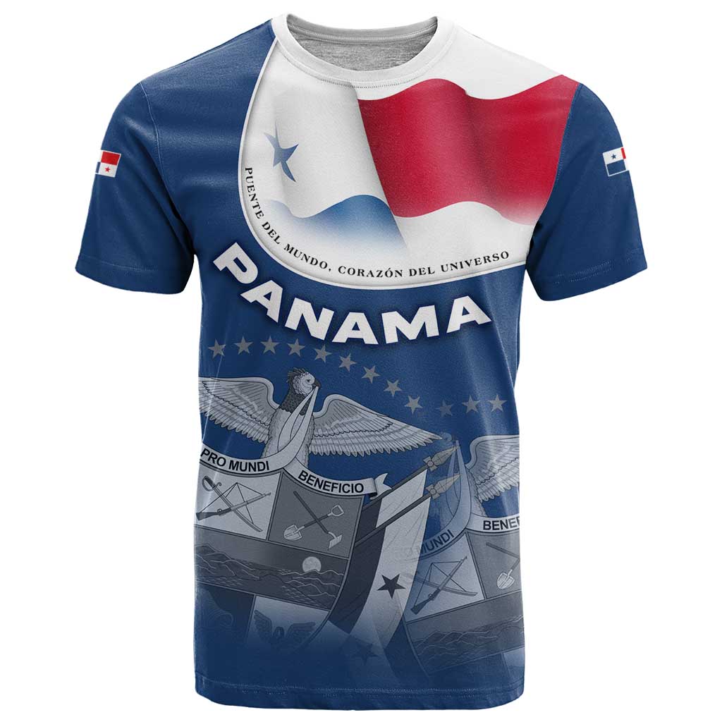 Panama National Flag T-Shirt with Canal Symbolism and Puente del Mundo Motto Design Graphic Tee