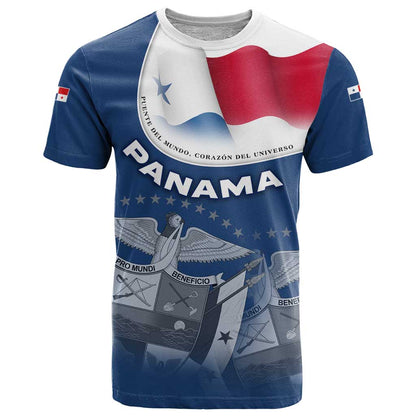 Panama National Flag T-Shirt with Canal Symbolism and Puente del Mundo Motto Design Graphic Tee