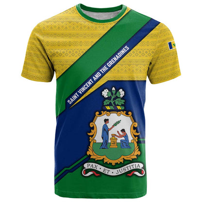 Saint Vincent and the Grenadines Flag T-Shirt Coat of Arms and National Colors Graphic Tee