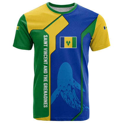 Saint Vincent and the Grenadines Flag Wave Map T-Shirt Caribbean Island Pride Pullover Graphic Tee