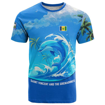 Saint Vincent and the Grenadines Dolphin T-Shirt with Ocean Wave and Tropical Island Design Graphic Tee