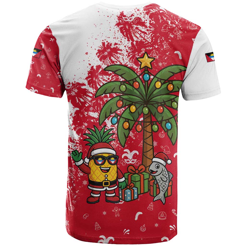 Antigua and Barbuda Christmas T-Shirt with Santa Pineapple Palm Tree Parrot and Gift Design Graphic Tee