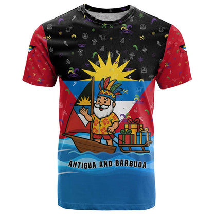 Antigua and Barbuda Christmas T-Shirt with Santa Sailboat Island Flag and Tropical Gift Design Graphic Tee