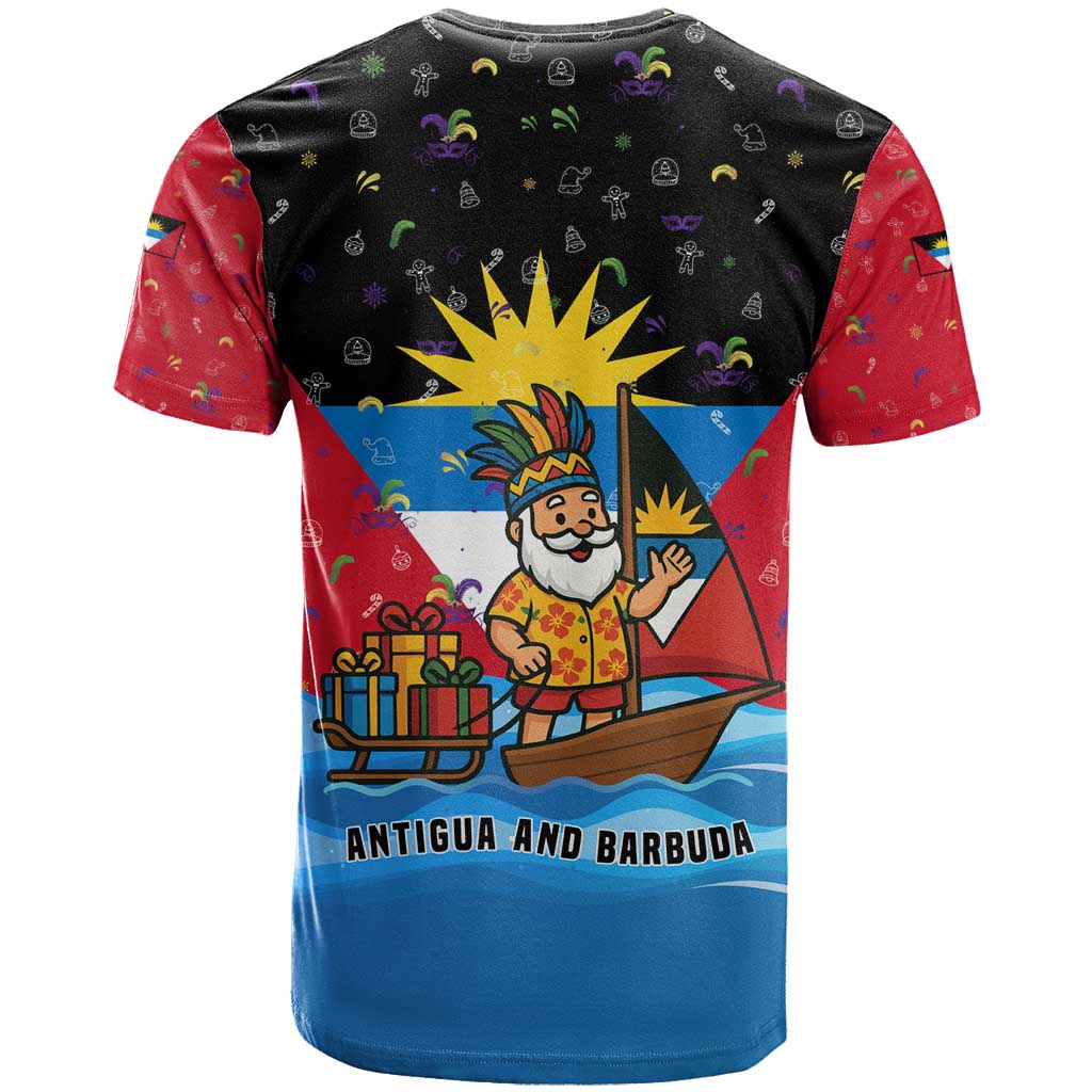 Antigua and Barbuda Christmas T-Shirt with Santa Sailboat Island Flag and Tropical Gift Design Graphic Tee