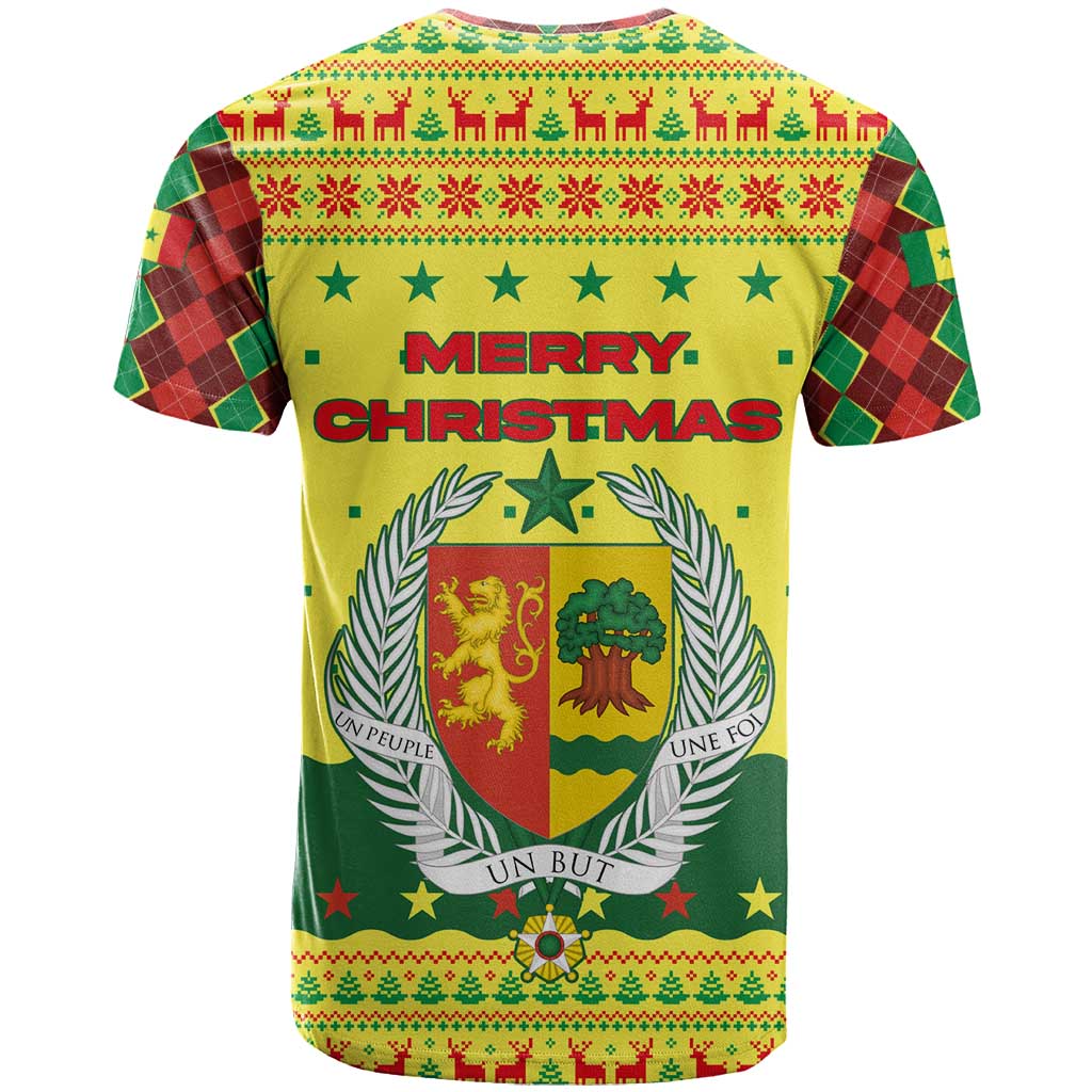 Senegal Christmas T-Shirt with Yellow-Green-Red Design, Baobab Tree, and National Coat of Arms Motif Graphic Tee