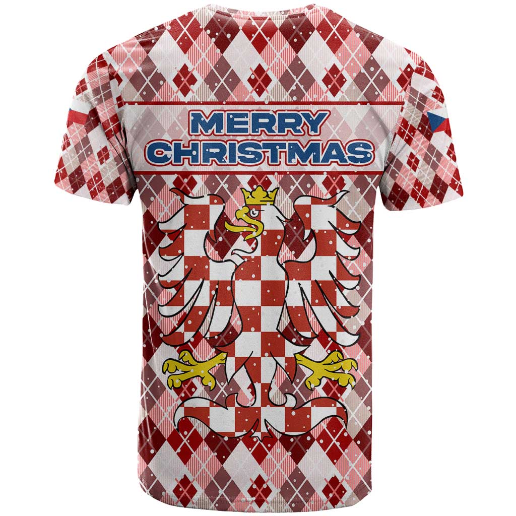 Czech Republic Christmas T-Shirt with Red-White Checkered Design, Double-Tailed Lion, and Festive Motif Graphic Tee