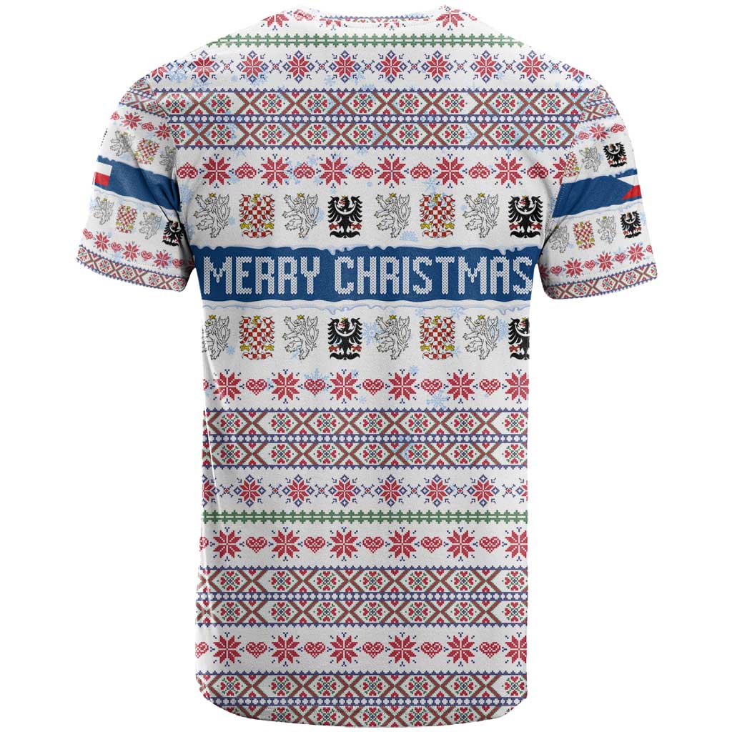Czech Republic Christmas T-Shirt with Folk Embroidery Design, National Coat of Arms, and Festive Motif Graphic Tee