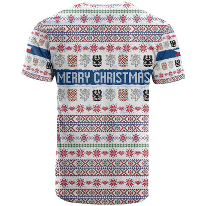Czech Republic Christmas T-Shirt with Folk Embroidery Design, National Coat of Arms, and Festive Motif Graphic Tee