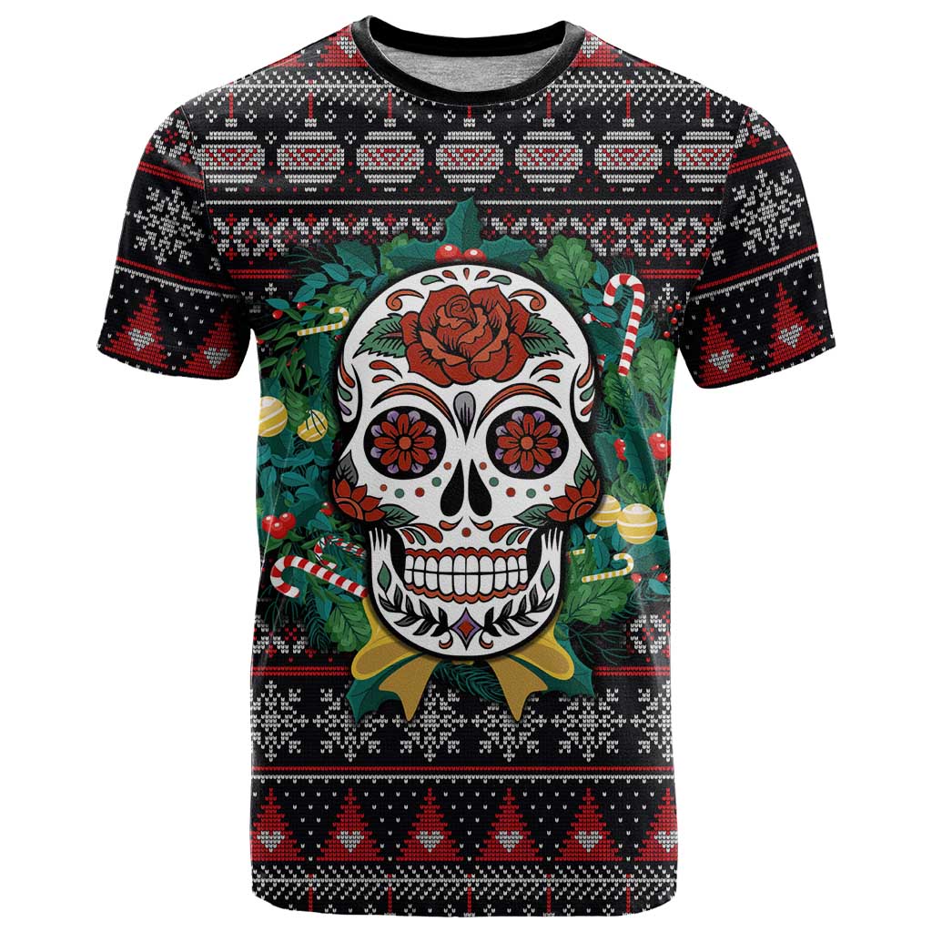 Skull Christmas T-Shirt Xmas Holiday Patterns Graphic Tee