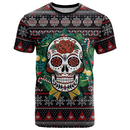 Skull Christmas T-Shirt Xmas Holiday Patterns Graphic Tee