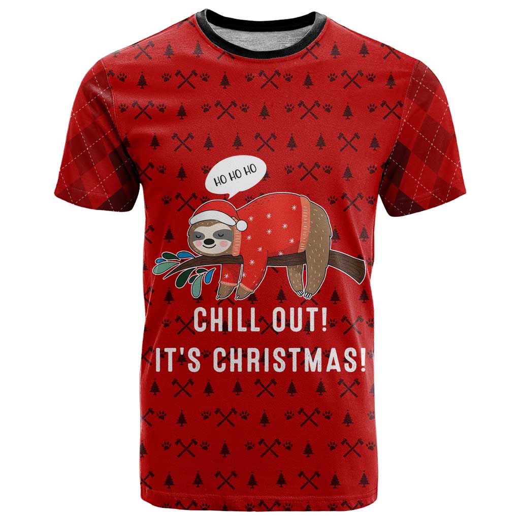 Sloth Chill Out Christmas T-Shirt Xmas Holiday Patterns Graphic Tee
