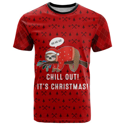 Sloth Chill Out Christmas T-Shirt Xmas Holiday Patterns Graphic Tee