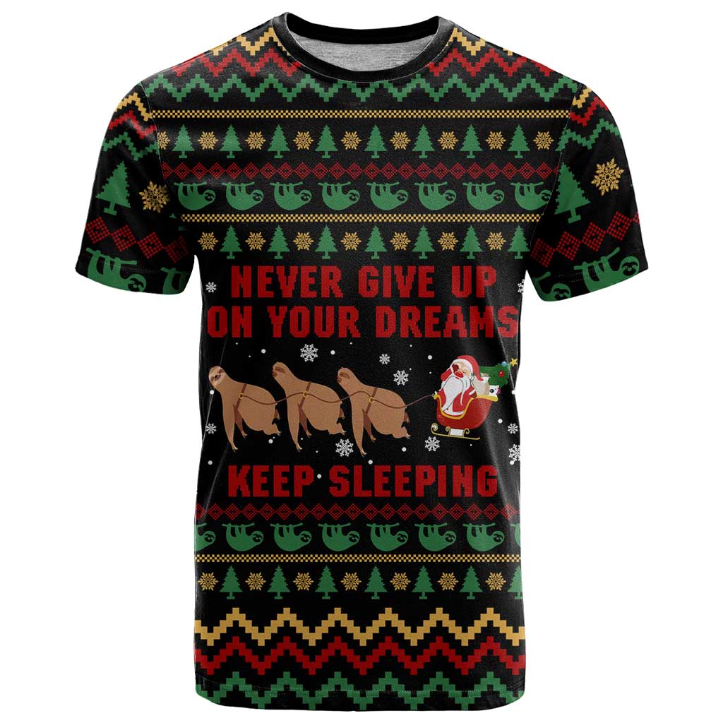 Sloth Keep Sleeping Christmas T-Shirt Xmas Holiday Patterns Graphic Tee