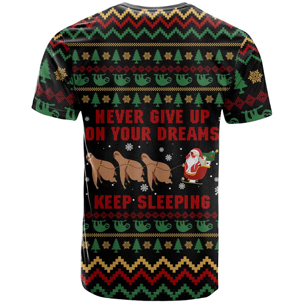 Sloth Keep Sleeping Christmas T-Shirt Xmas Holiday Patterns Graphic Tee