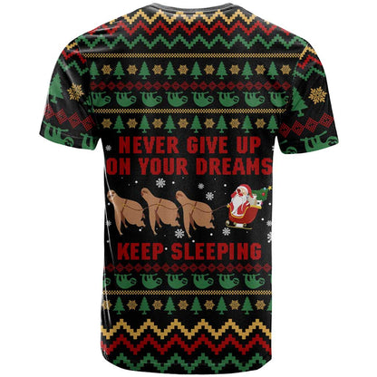 Sloth Keep Sleeping Christmas T-Shirt Xmas Holiday Patterns Graphic Tee