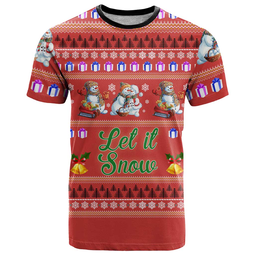 Snowman Let It Snow Christmas T-Shirt Xmas Holiday Patterns Graphic Tee