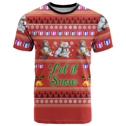 Snowman Let It Snow Christmas T-Shirt Xmas Holiday Patterns Graphic Tee