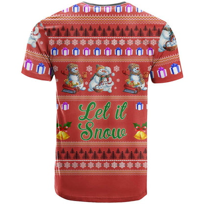 Snowman Let It Snow Christmas T-Shirt Xmas Holiday Patterns Graphic Tee