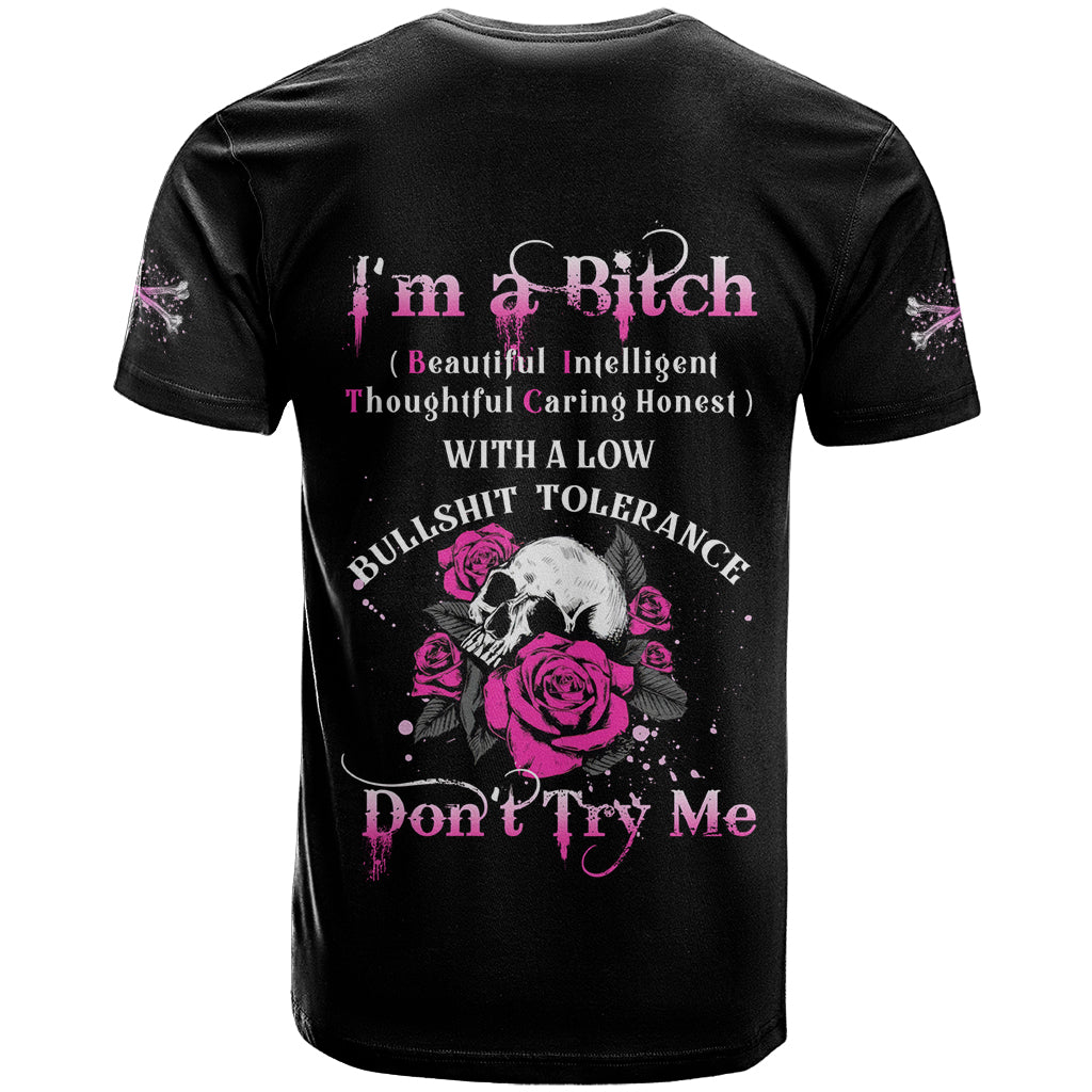 I'm A B Don't Try Me Rose Skull T-Shirt Graphic Tee