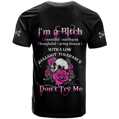 I'm A B Don't Try Me Rose Skull T-Shirt Graphic Tee