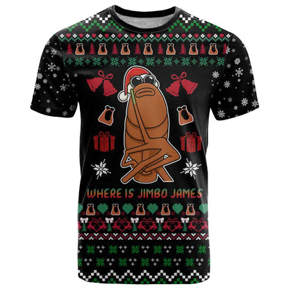 Where Is Jimbo James Marcus The Worm T-Shirt Xmas Holiday Patterns Graphic Tee