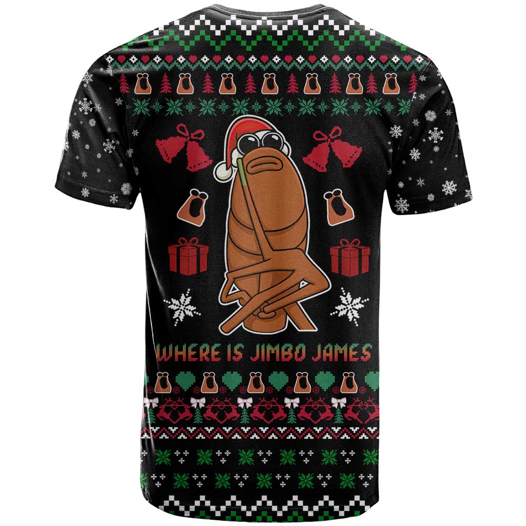 Where Is Jimbo James Marcus The Worm T-Shirt Xmas Holiday Patterns Graphic Tee