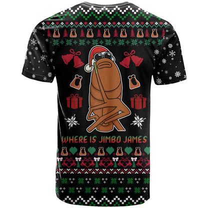 Where Is Jimbo James Marcus The Worm T-Shirt Xmas Holiday Patterns Graphic Tee